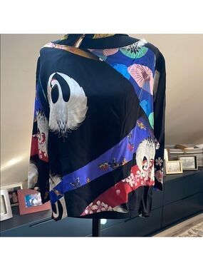 ANNE NAMBA Multicolored 3/4 Sleeve Asymmetrical Blouse
